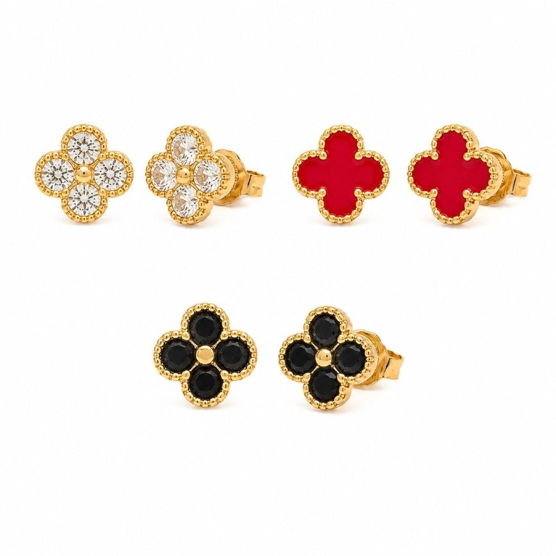 SET DE ARITOS DE ENCHAPE PARA DAMA EN FORMA DE FLOR
