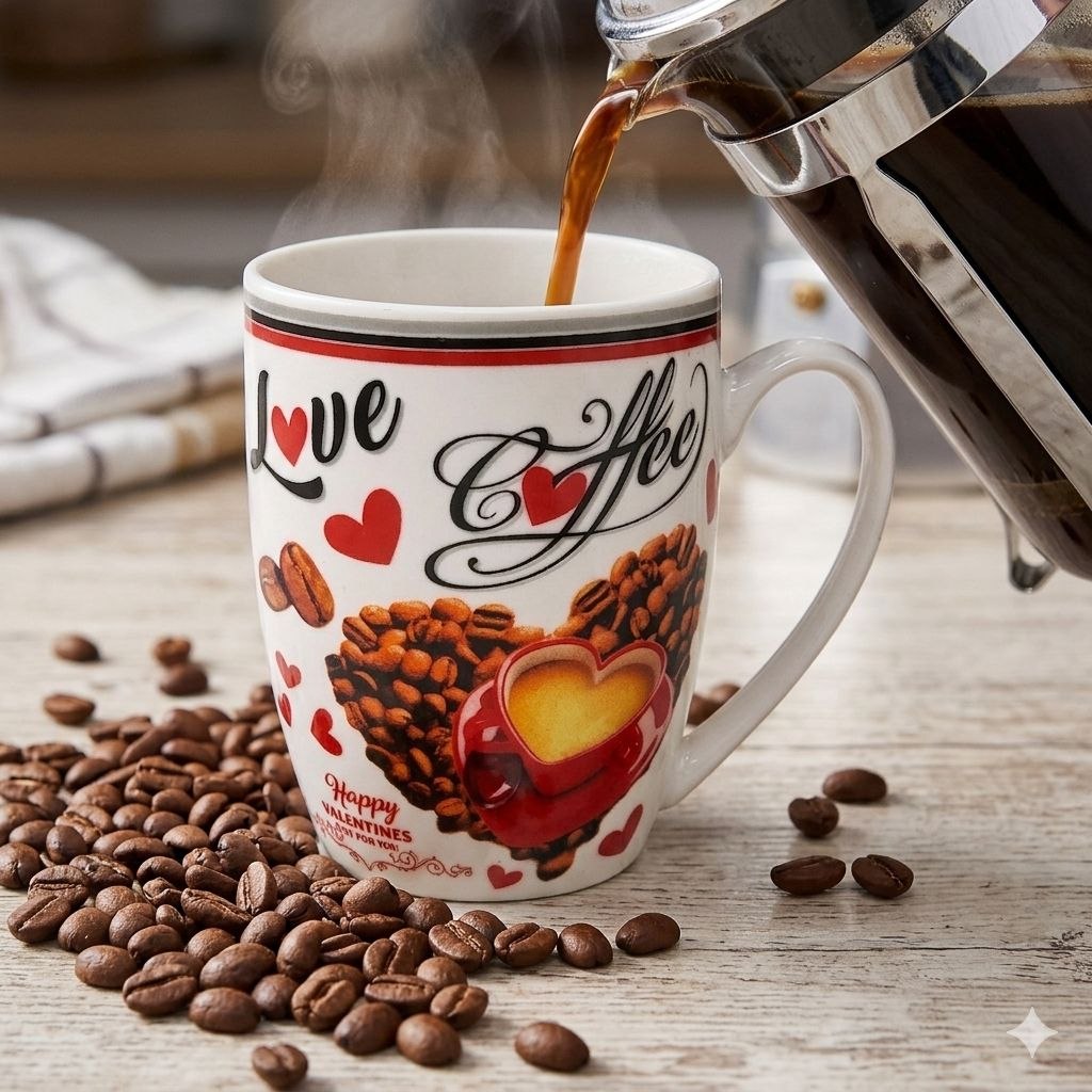 TAZA DE PORCELANA PREMIUM CON DISEÑO DE CALIGRAFIA