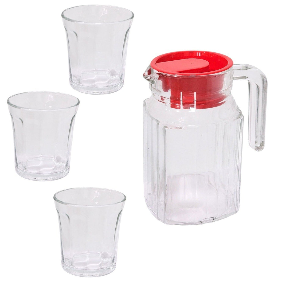 SET DE JARRA Y VASOS DE VIDRIO SOFISTICADOS Y RESISTENTES 4PCS KIMGLASS