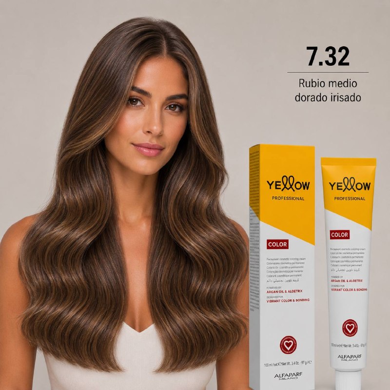 TINTE PERMANENTE PARA EL CABELLO CON ACEITE DE ARGAN Y ALOETRIX TONO 7.32 RUBIO MEDIO DORADO IRISADO ALFAPARF 100ML
