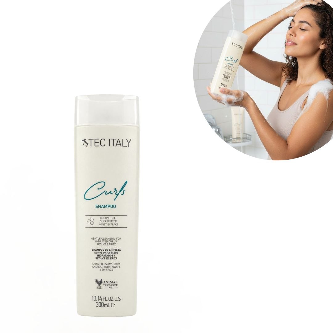 SHAMPOO PARA CABELLO RIZADO CON ACEITE DE COCO MANTECA DE KARITE Y EXTRACTO DE MIEL TEC ITALY 300ML