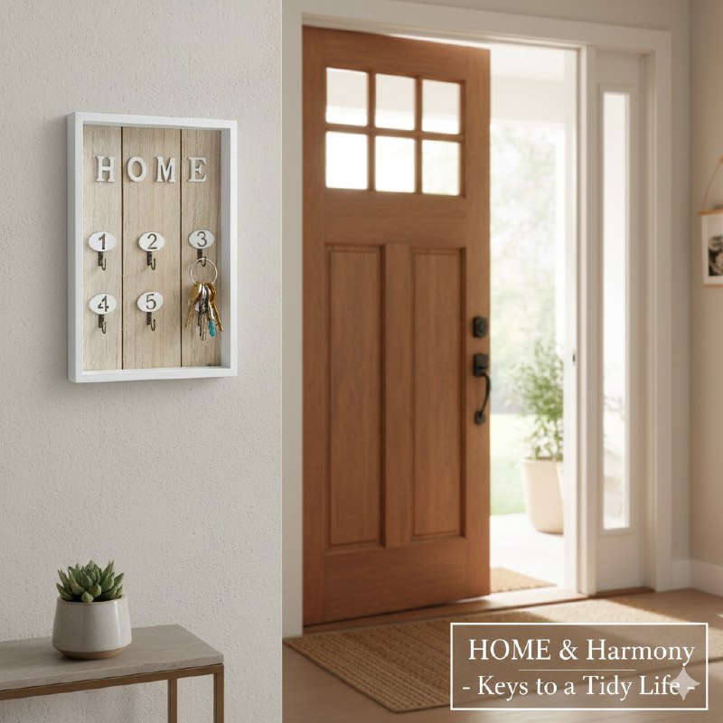 PORTA LLAVES, LLAVERO DECORATIVO PARA LLAVES ESTILO RUSTICO MADENA NATURAL 6 GANCHOS 20X30CM