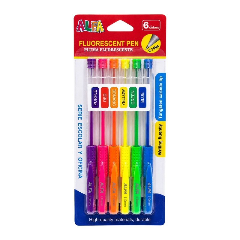 PLUMAS FLUORESCENTES TINTA BRILLANTE ALFA 6 UND