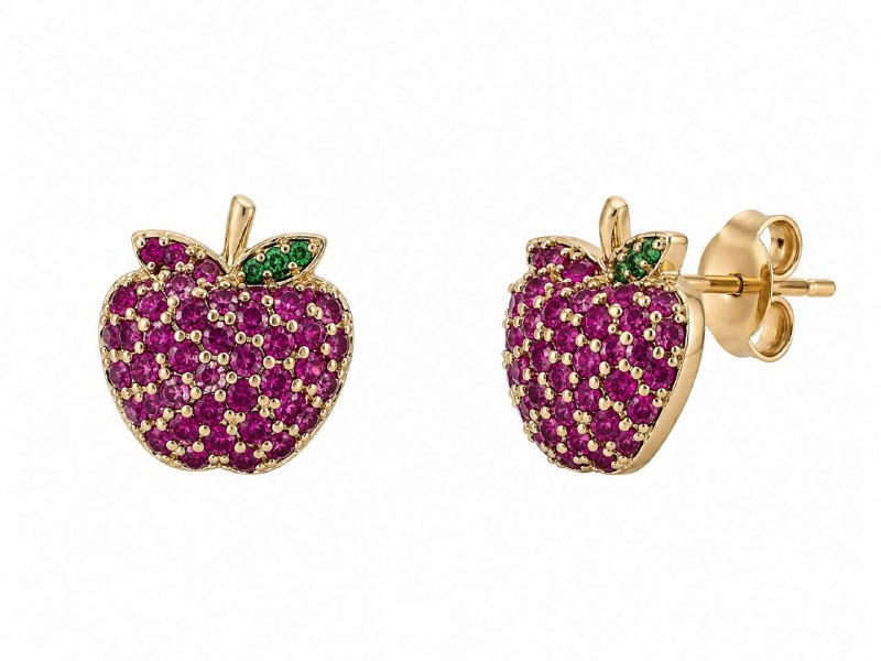ARITOS DE ENCHAPE PARA DAMA CON DISEÑO DE MANZANA 1CM