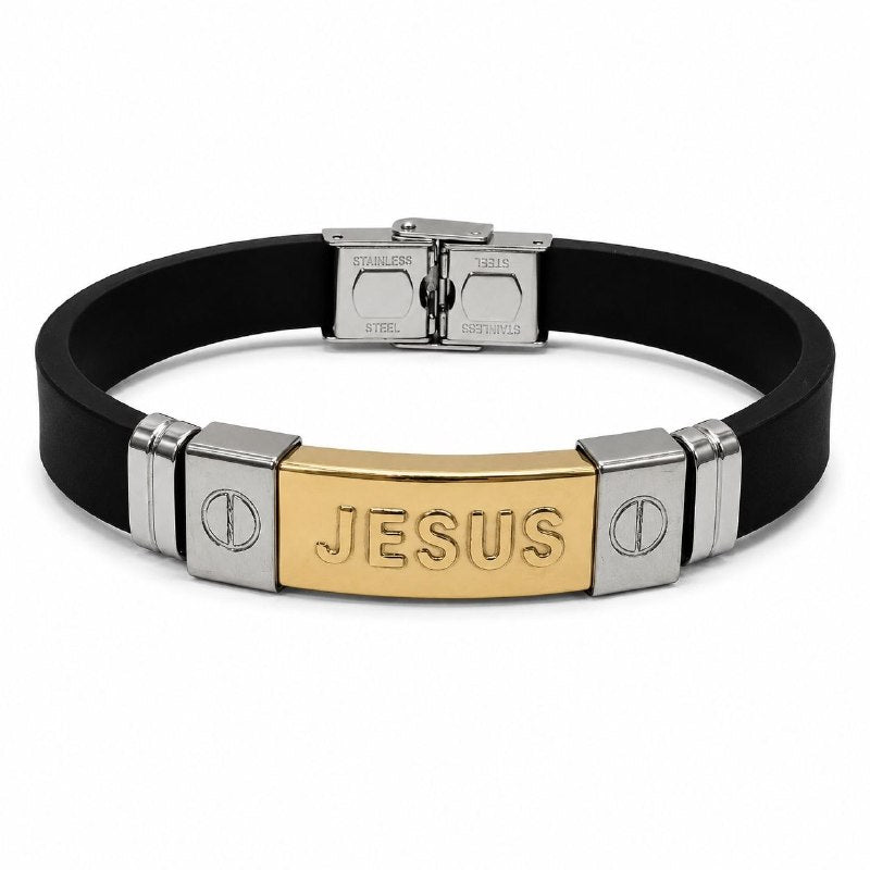 PULSERA DE ENCHAPE PARA CABALLERO, DISEÑO JESUS 21CM