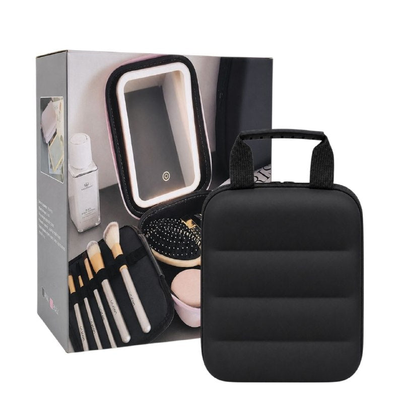 ORGANIZADOR ESTUCHE DE MAQUILLAJE PORTATIL CON ESPEJO LED 22X14CM