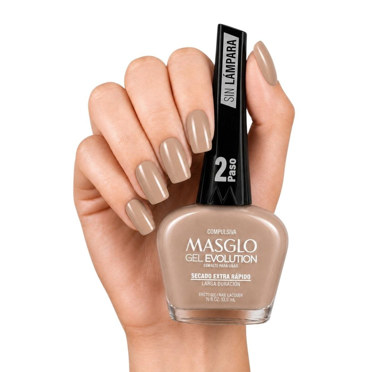 ESMALTE DE UÑAS CON EFECTO GEL DE SECADO EXTRA RÁPIDO MASGLO GEL EVOLUTION PASO 2 "ESTILO COMPULSIVA" 13.5 ML