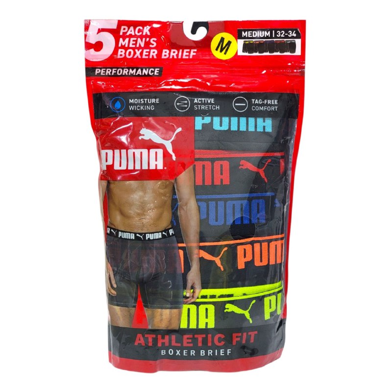 ROPA INTERIOR PARA CABALLERO PUMA ATHLETIC FIT BOXER BRIEF 5 UNIDADES TALLA MEDIUM 32-34 (M)