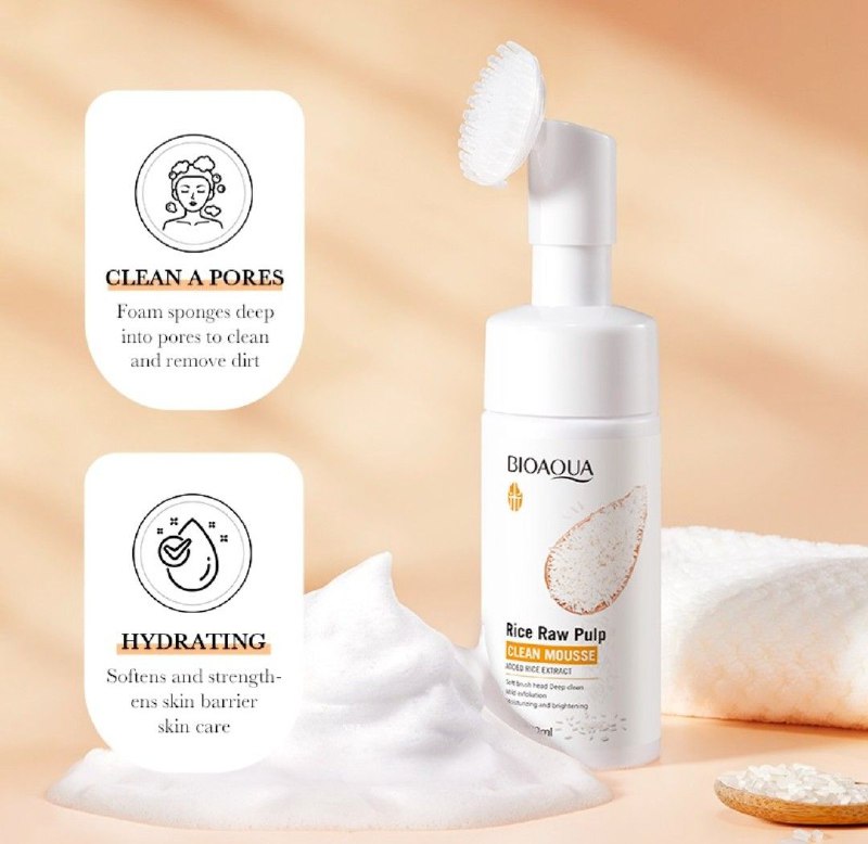LIMPIADOR FACIAL EN ESPUMA HIDRATANTE CON EXTRACTO DE PULPA CRUDA DE ARROZ BIOAQUA 120ML