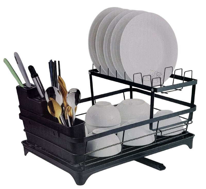 ESTANTE ORGANIZADOR Y ESCURRIDOR DE PLATOS MULTIFUNCIONAL CON TUBO DE DRENAJE 41.5X30X27CM