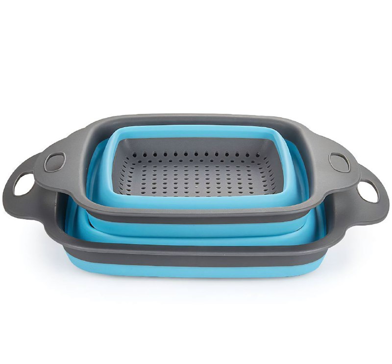 CANASTA COLADOR PLEGABLE DE SILICONA PARA COCINA EN SET DE 2 PIEZAS 25.5X18.5CM/22X29CM