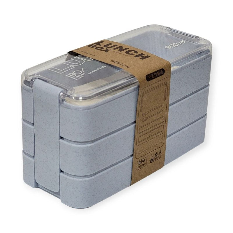 LONCHERA ESTILO BENTO PORTATIL DE 3 COMPARTIMIENTOS CON CUBIERTOS 900ML
