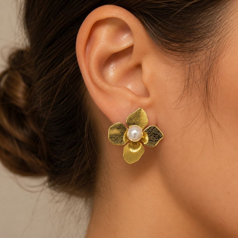 ARITOS DE ENCHAPE PARA DAMA CON DISEÑO DE FLOR 4CM