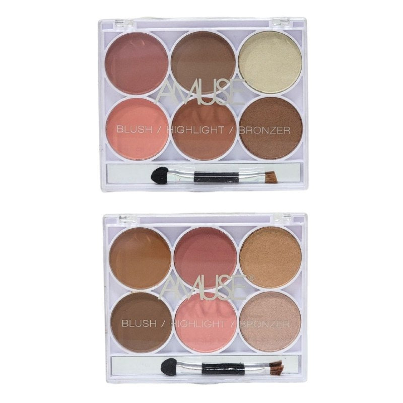 RUBOR EN PALETA 3 EN 1 CON ILUMINADOR Y BRONCEADOR CON APLICADOR DOBLE PUNTA AMUSE COSMETICS 13G