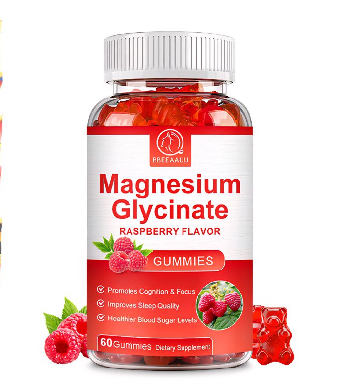 VITAMINAS EN GOMITAS DE GLICINATO DE MAGNESIO, PROMUEVE LA COGNICION Y LA CONCENTRACION, MEJORA LA CALIDAD DE SUEÑO Y NIVELES DE AZUCAR EN LA SANGRE SABOR A FRAMBUESA BBEEAAUU 60UND