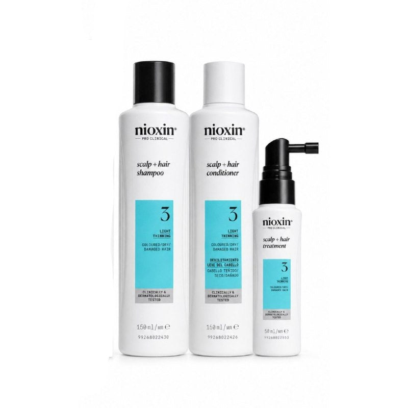 SET DE 3 PASOS EN FORMATO DE VIAJE PARA CABELLO TEÑIDO CON DEBILITAMIENTO LEVE, EFECTO ANTICAIDA, PROTECTOR DE COLOR Y DENSIFICADOR NIOXIN