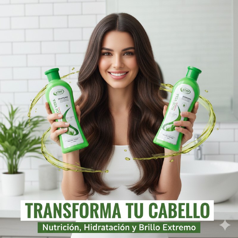 SET DE SHAMPOO Y ACONDICIONADOR DE ALOE VERA Y QUERATINA ESTIMULA EL CUERO CABELLUDO Y EL CRECIMIENTO STAY BEAUTIFUL 1000MLX2