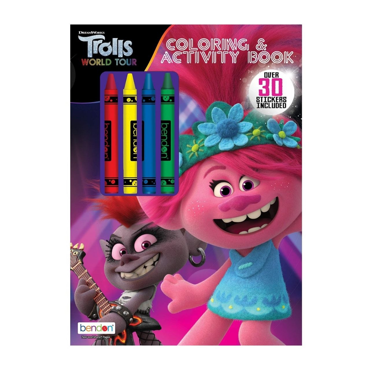 LIBRO PARA COLOREAR INFANTIL CON CRAYONES Y STICKERS DE TROLLS