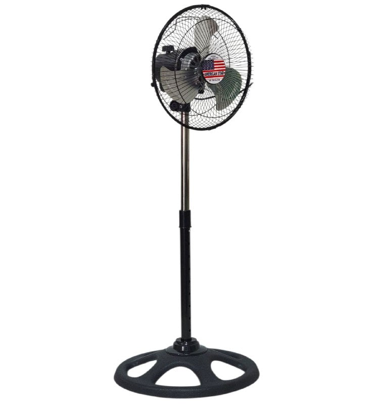 VENTILADOR DE PIE DE 10 PULGADAS DE METAL DE 3 VELOCIDADES, TAMAÑO AJUSTABLE AMERICAN STAR