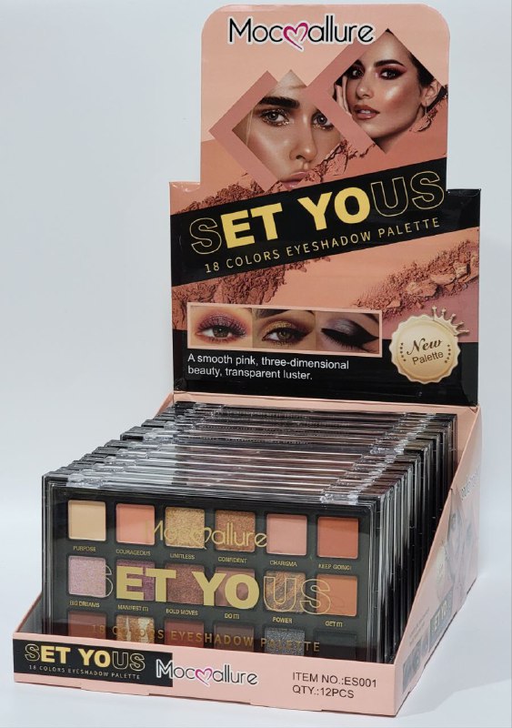 SOMBRAS DE OJOS EN PALETA DE 18 COLORES, BELLEZA TRIDIMENSIONAL COLOR ROSA SUAVE Y BRILLO TRANSPARENTE MOC ALLURE SET YOUS ANGEL 26G