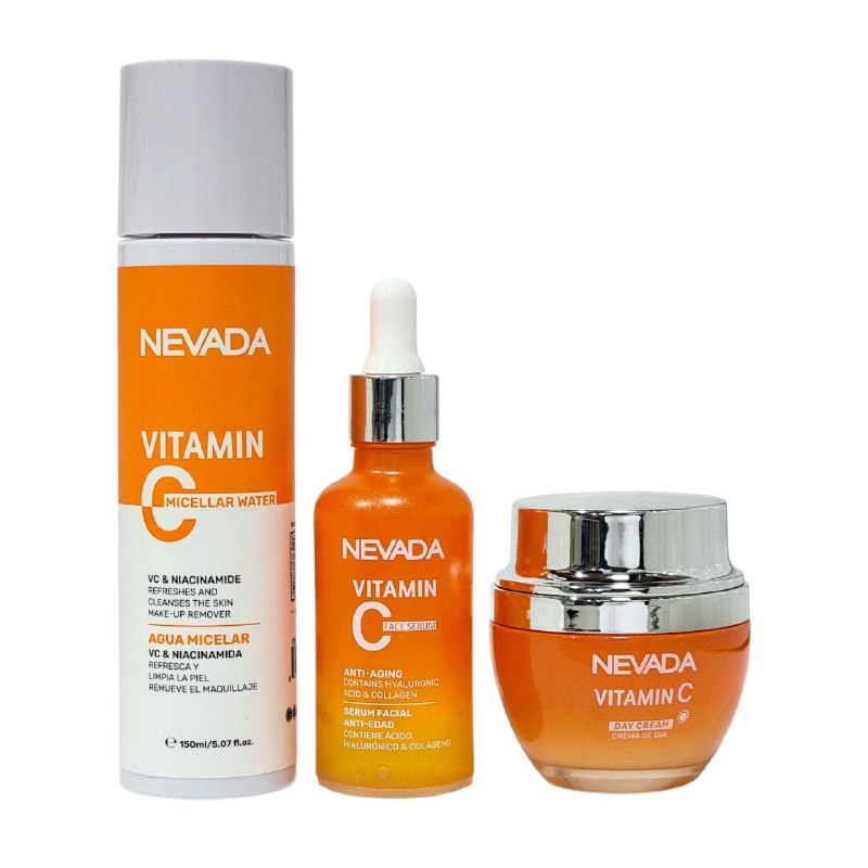 SET FACIAL DE VITAMINA C ANTIEDAD DE 3 PIEZAS HIDRATANTE REJUVENECEDORA NEVADA