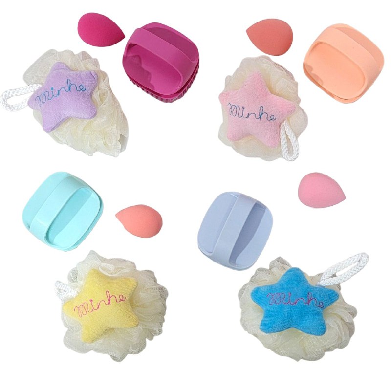KIT DE CUIDADO PERSONAL, ESPONJA DE MALLA Y CEPILLO PARA LAVAR CABELLO, 4 COLORES SWEET BEAUTY