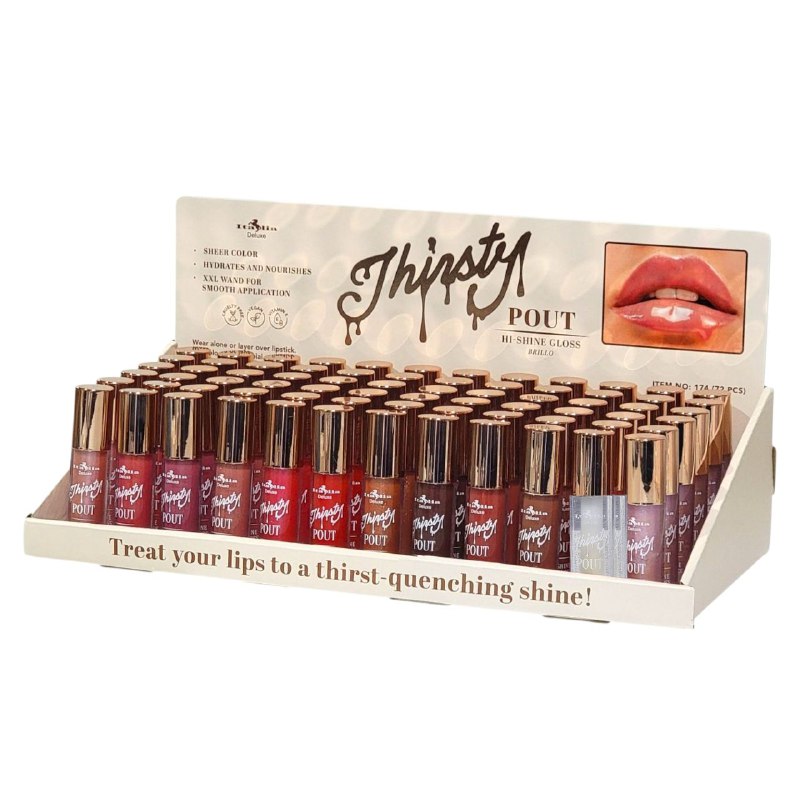 BRILLO LABIAL COLOR TRANSPARENTE, HIDRATA, NUTRE, VARITA XXL APLICACION SUAVE 12 TONOS ITALIA DELUXE THIRSTY POUT 4G