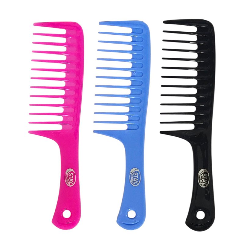 CEPILLO PEINES DE DIENTES ANCHOS PLASTICO, IDEAL PARA DESENREDAR EL CABELLO LARGO O SECO SIN DAÑO STAY BEAUTIFUL 3 COLORES