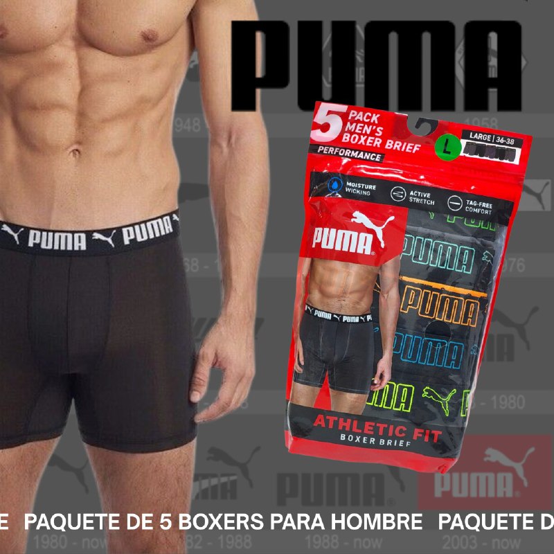 ROPA INTERIOR PARA CABALLERO PUMA ATHLETIC FIT BOXER BRIEF 5 UNIDADES TALLA LARGE 36-38 (L)