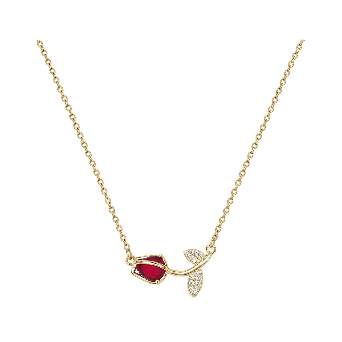 GARGANTILLA DE ENCHAPE PARA DAMA CON DISEÑO DE ROSA ROJA HORIZONTAL 3CM