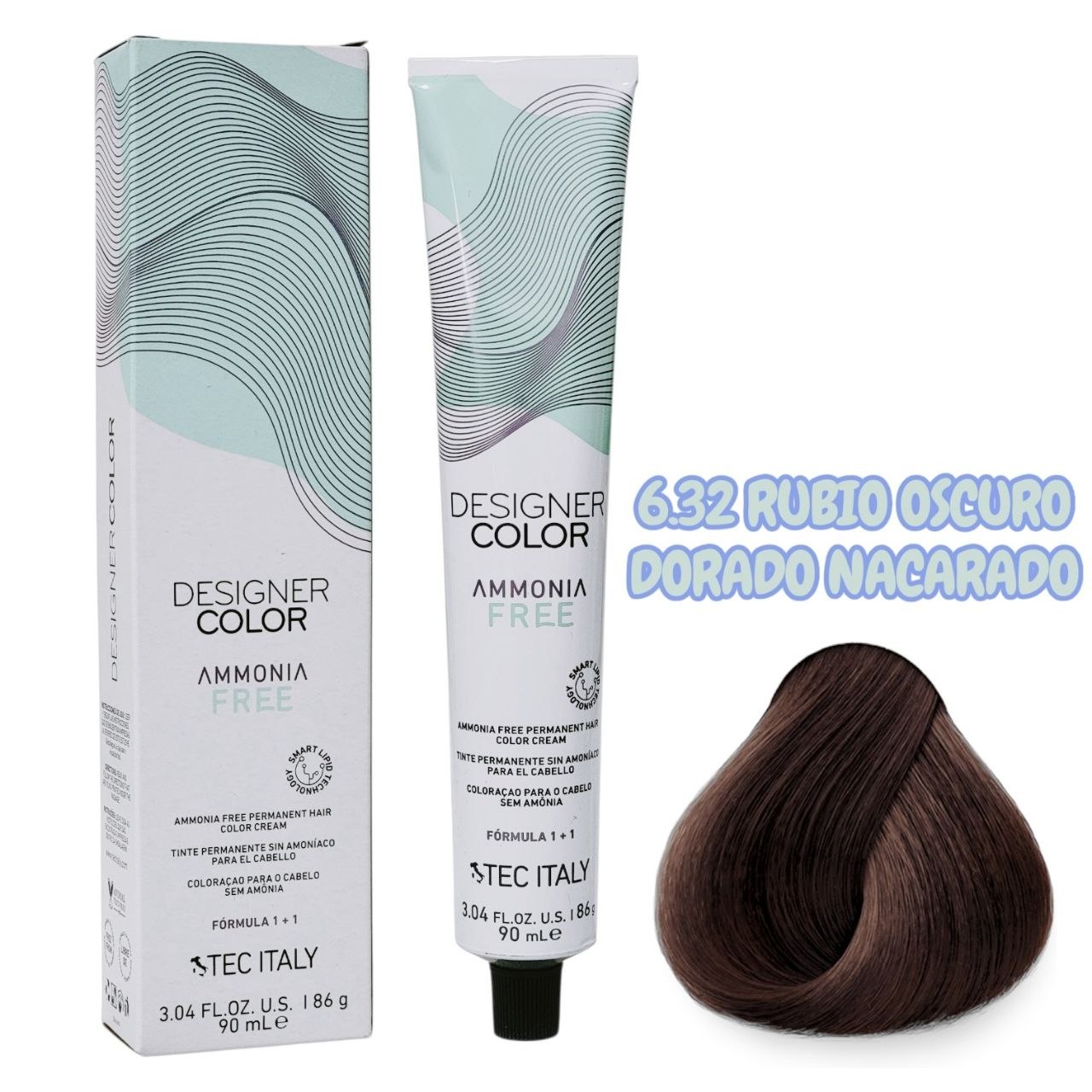 TINTE PERMANENTE CUIDA TU CABELLO Y OFRECE RESULTADOS CON TONOS MÁS NATURALES TONO 6.32 RUBIO OSCURO DORADO NACARADO 1+1 TEC ITALY 90ML