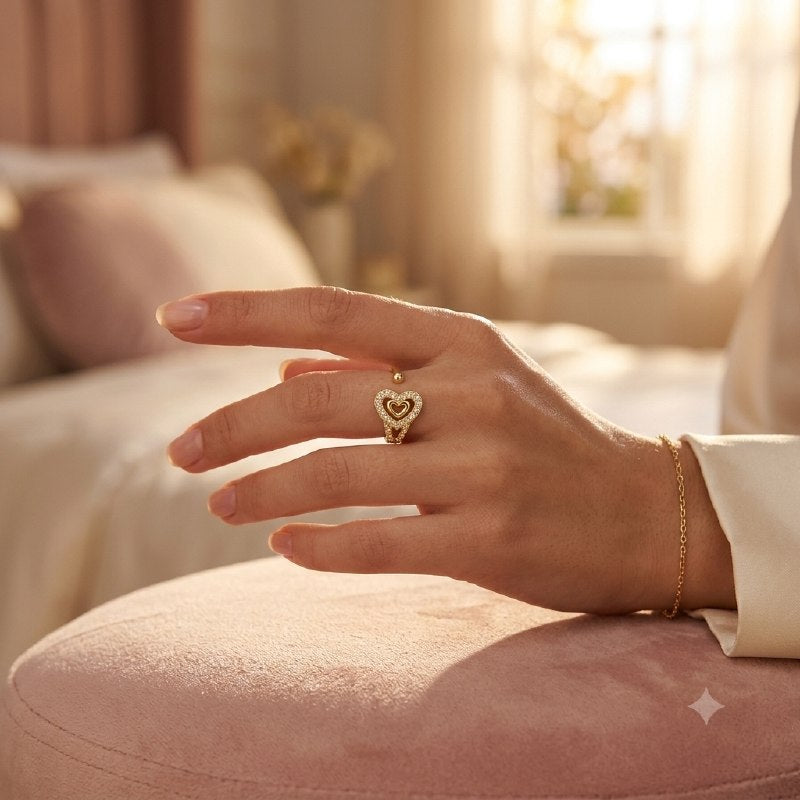 ANILLO DE ENCHAPE PARA DAMA AJUSTABLE CON DISEÑO DE CORAZON