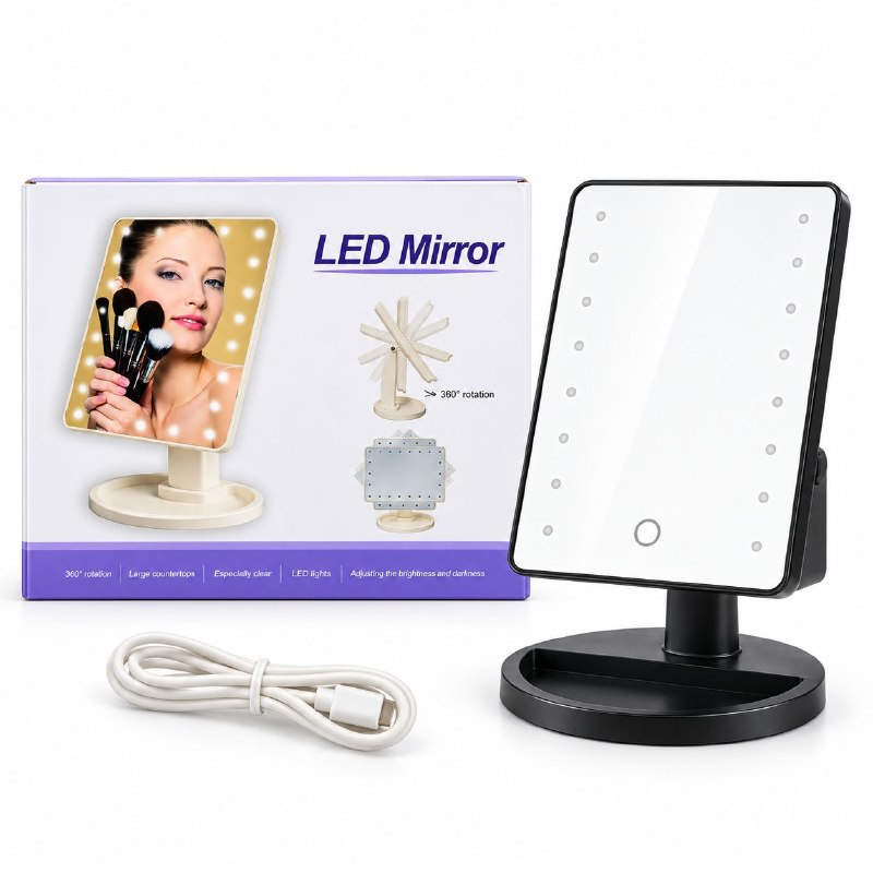 ESPEJO DE MAQUILLAJE CON LUZ LED Y ROTACION 360 25X21CM
