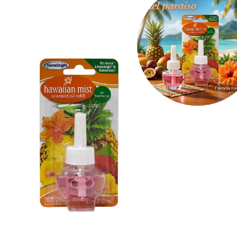 REPUESTO DE ACEITE AROMATICO CONCENTRADO PARA CALENTADOR ELECTRICO CON AROMA A BRISA HAWAIANA HOMEBRIGHT 21ML
