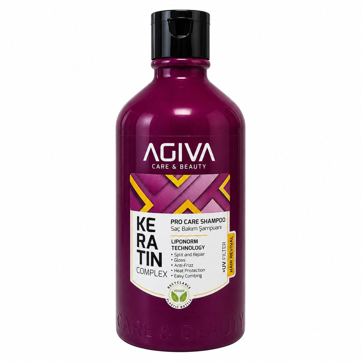 SHAMPOO QUERATINA REPARADOR ANTI-FRIZZ Y FILTRO UV AGIVA CARE & BEAUTY 500ML