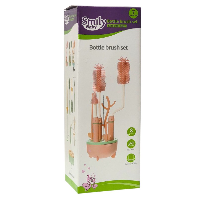 CEPILLO DE LIMPIEZA PARA BIBERON EN SET DE 7 PIEZAS, MATERIAL DE GRADO ALIMENTICIO FLEXIBLE MULTICONTACTO SMILY BABY