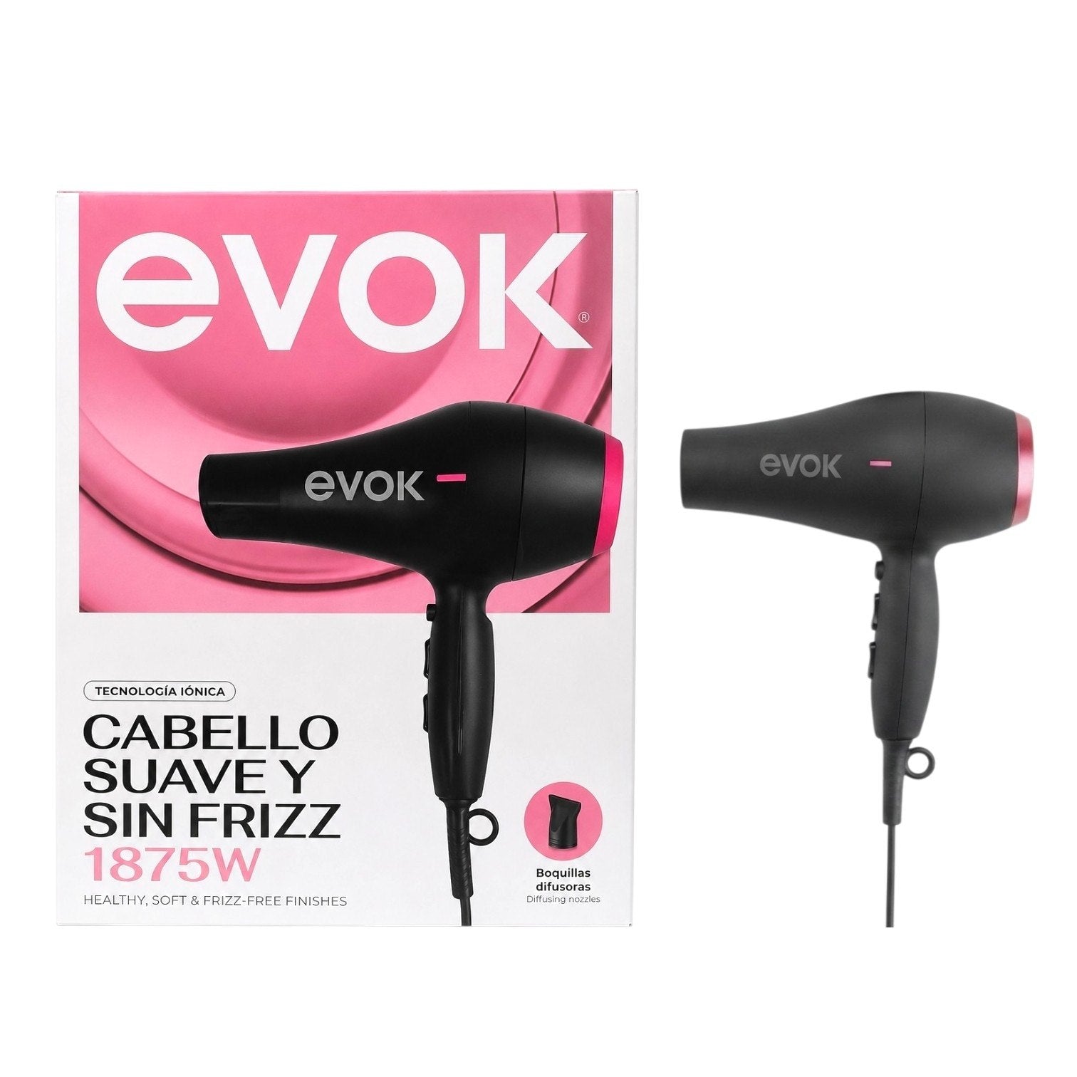 SECADORA DE CABELLO PROFESIONAL DE ALTA EFICIENCIA Y FLUJO TÉRMICO BALANCEADO EVOK SUAVE Y SIN FRIZZ 1875W