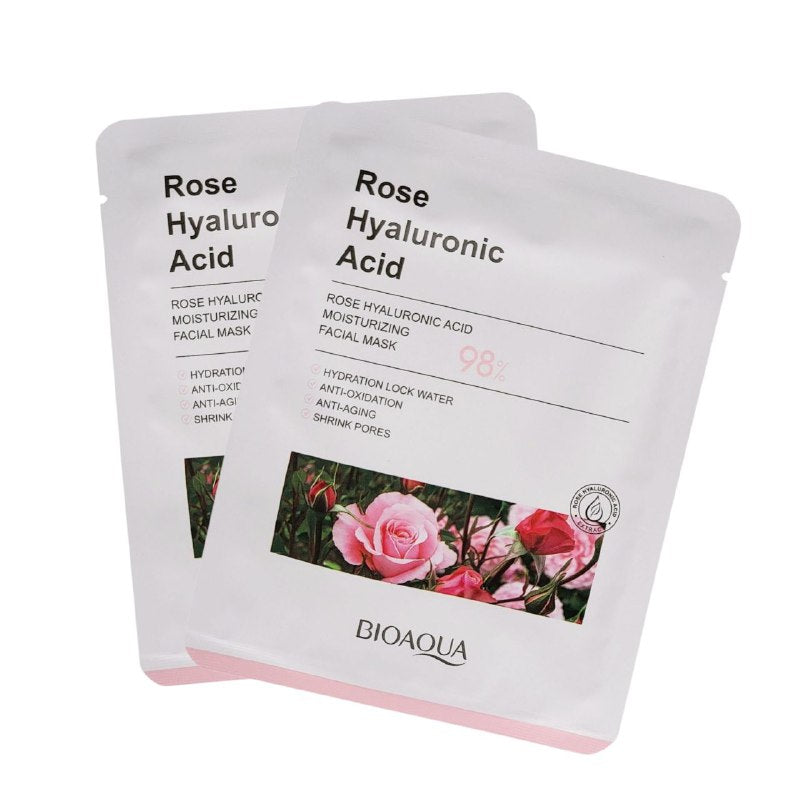 MASCARILLA FACIAL HIDRATANTE CON ACIDO HIALURONICO Y ESENCIA DE ROSA BIOAQUA 25G
