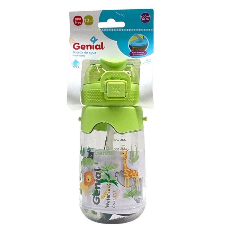 BOTE DE AGUA INFANTIL ERGONOMICA CON DISEÑO DE ANIMALES GENIAL 600ML