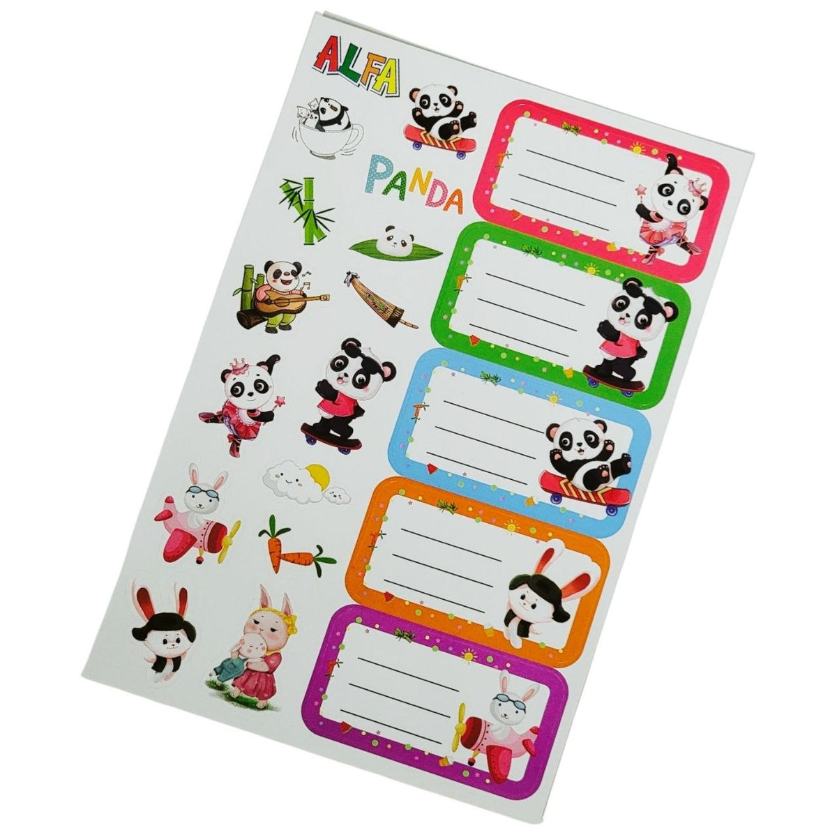 ETIQUETAS ADHESIVAS ESCOLARES PARA ROTULACION CON DISEÑO DE PANDA ALFA