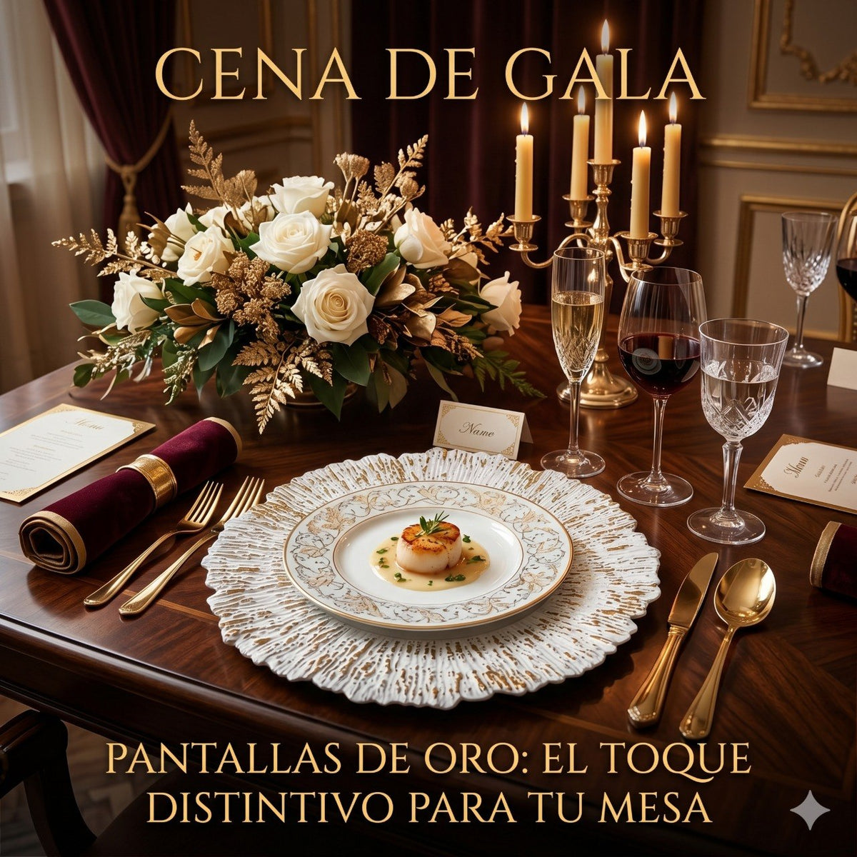 PLATO DE CARGA DECORATIVO BLANCO CON DETALLES DORADOS DE PLASTICO 31CM