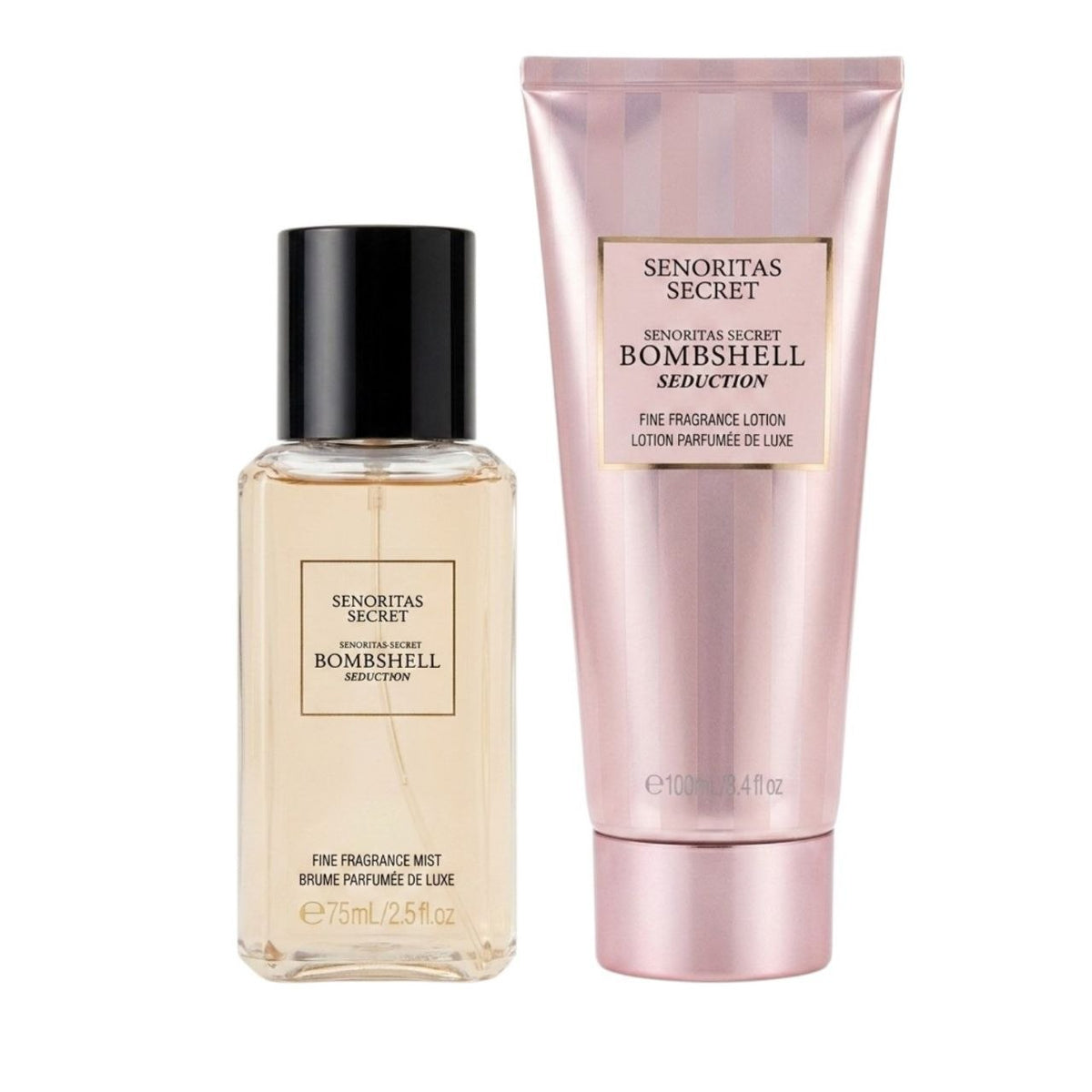 SET SENORITAS SECRET BOMBSHELL SEDUCTION SPLASH 75ML Y CREMA CORPORAL 100ML (M) (AROMA SIMILAR A VICTORIAS SECRET BOMBSHELL SEDUCTION)