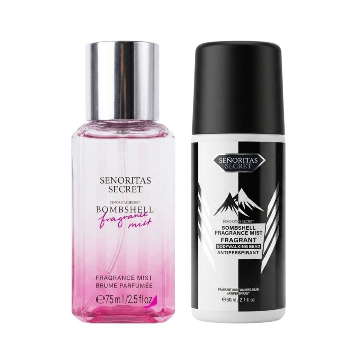 SET MINI SENORITAS SECRET BOMBSHELL FRAGANCE MIST SPLASH 75ML Y ANTISPERSPIRANTE 60ML (M) (AROMA SIMILAR A VICTORIAS SECRET BOMBSHELL FRAGANCE MIST)