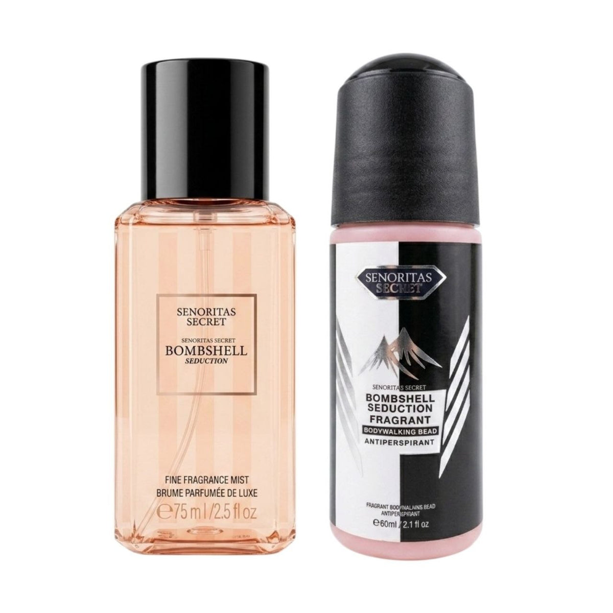 SET MINI SENORITAS SECRET BOMBSHELL SEDUCTION SPLASH 75ML Y ANTISPERSPIRANTE 60ML (M) (AROMA SIMILAR A VICTORIAS SECRET BOMBSHELL SEDUCTION)