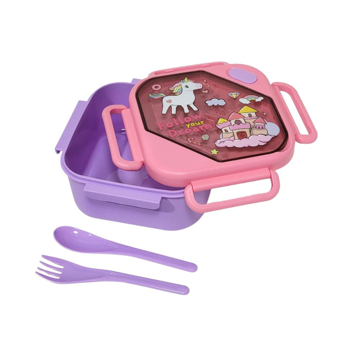 RECIPIENTE PANA PARA ALIMENTOS HERMETICA INFANTIL CON DISEÑO DE UNICORNIO 17X17X9CM