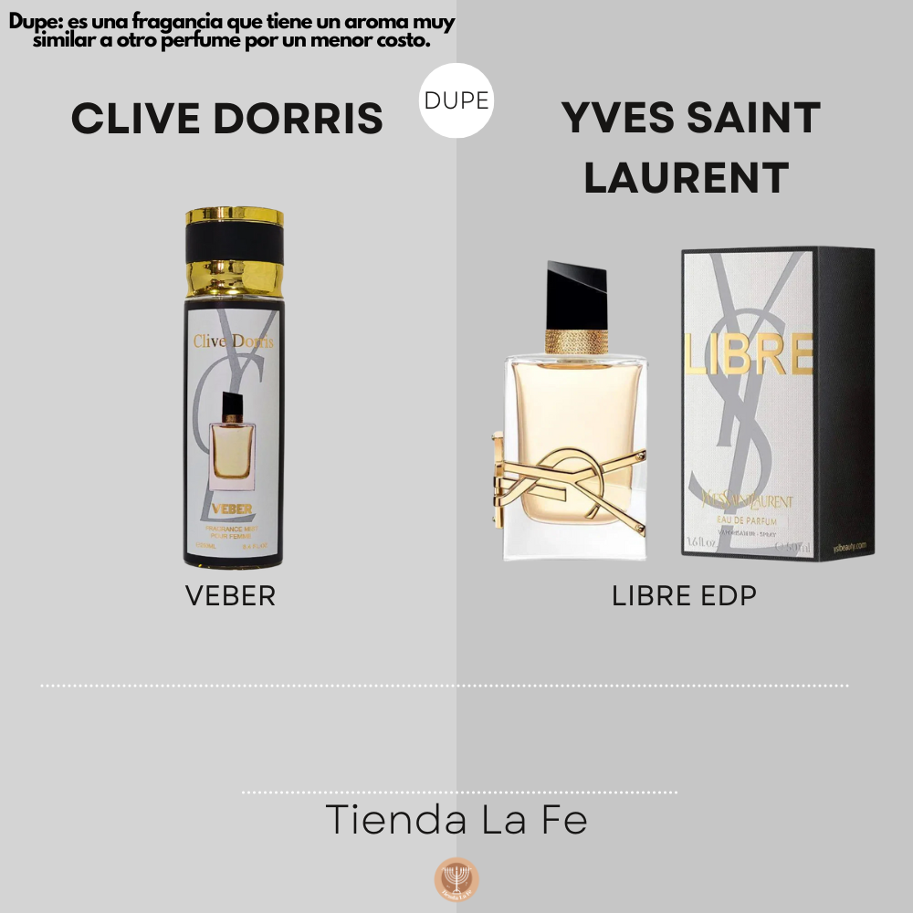 SPRAY PERFUMADO CONCENTRADO CLIVE DORRIS VEBER 250ML (M)(DUPE DE YVES SAINT LAURENT LIBRE EDP)