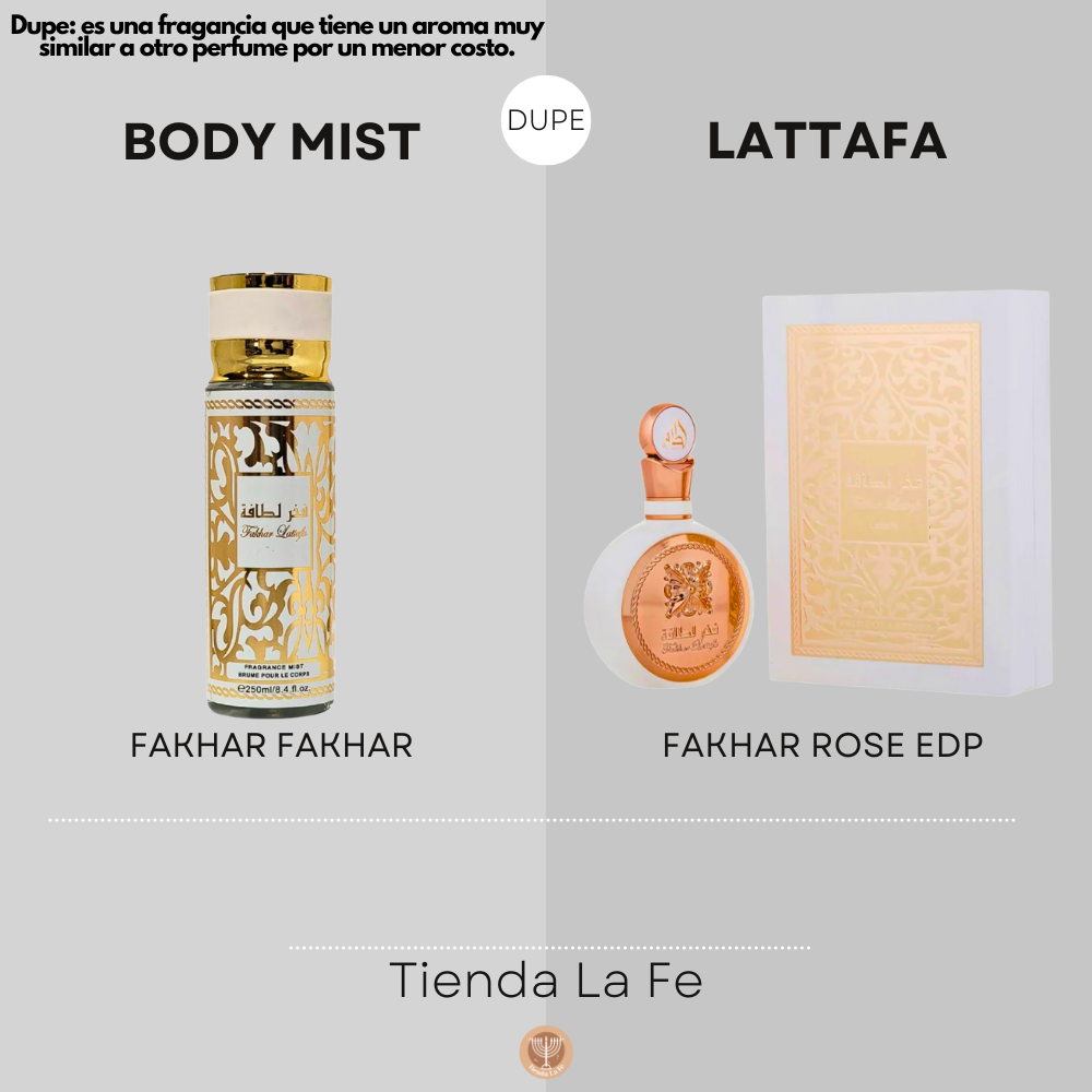 SPRAY PERFUMADO CONCENTRADO FAKHAR GOLD LATTAFA 250ML (M)(DUPE DE LATTAFA FAKHAR ROSE EDP 100ML)