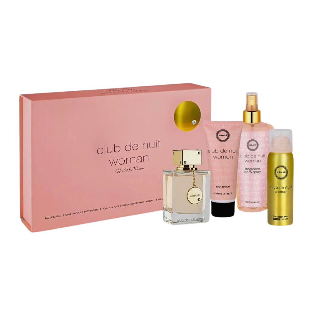 SET ARMAF CLUB DE NUIT WOMAN EDP 105ML CREMA CORPORAL 100ML SPRAY CORPORAL 50ML SPLASH 250ML (M)
