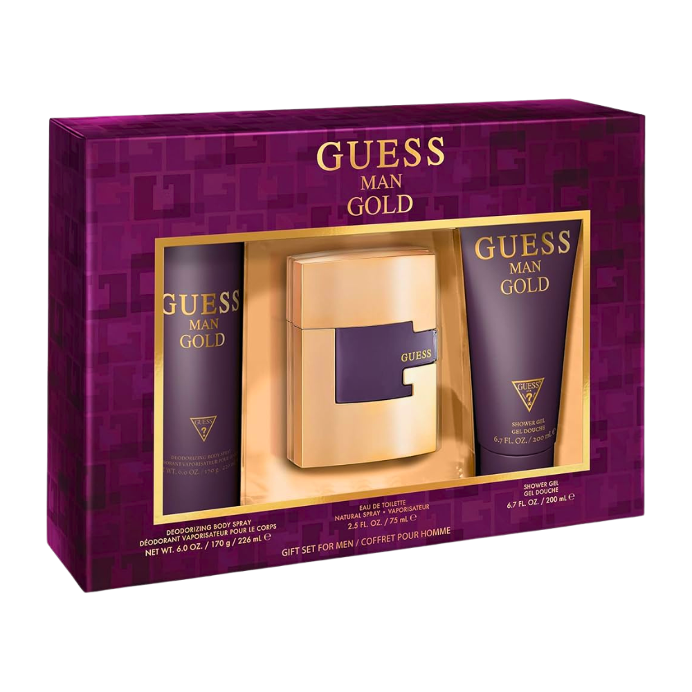 SET GUESS MAN GOLD EDT 75ML GEL DE DUCHA 200ML DESODORANTE 226ML (H)