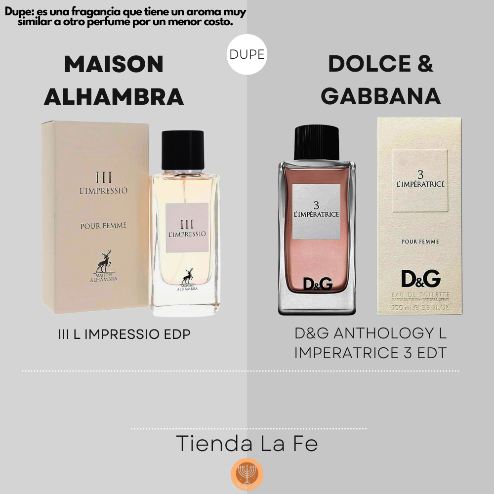 MAISON ALHAMBRA III L IMPRESSIO EDP 100ML (M) (DUPE DOLCE & GABBANA D&G ANTHOLOGY L IMPERATRICE 3 EDT)